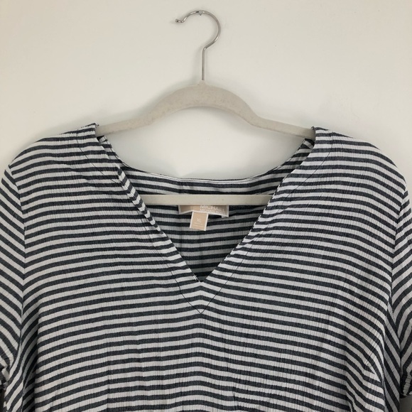 Michael Kors Blue & White Striped V Neck Long Sleeve Blouse - Picture 2 of 7